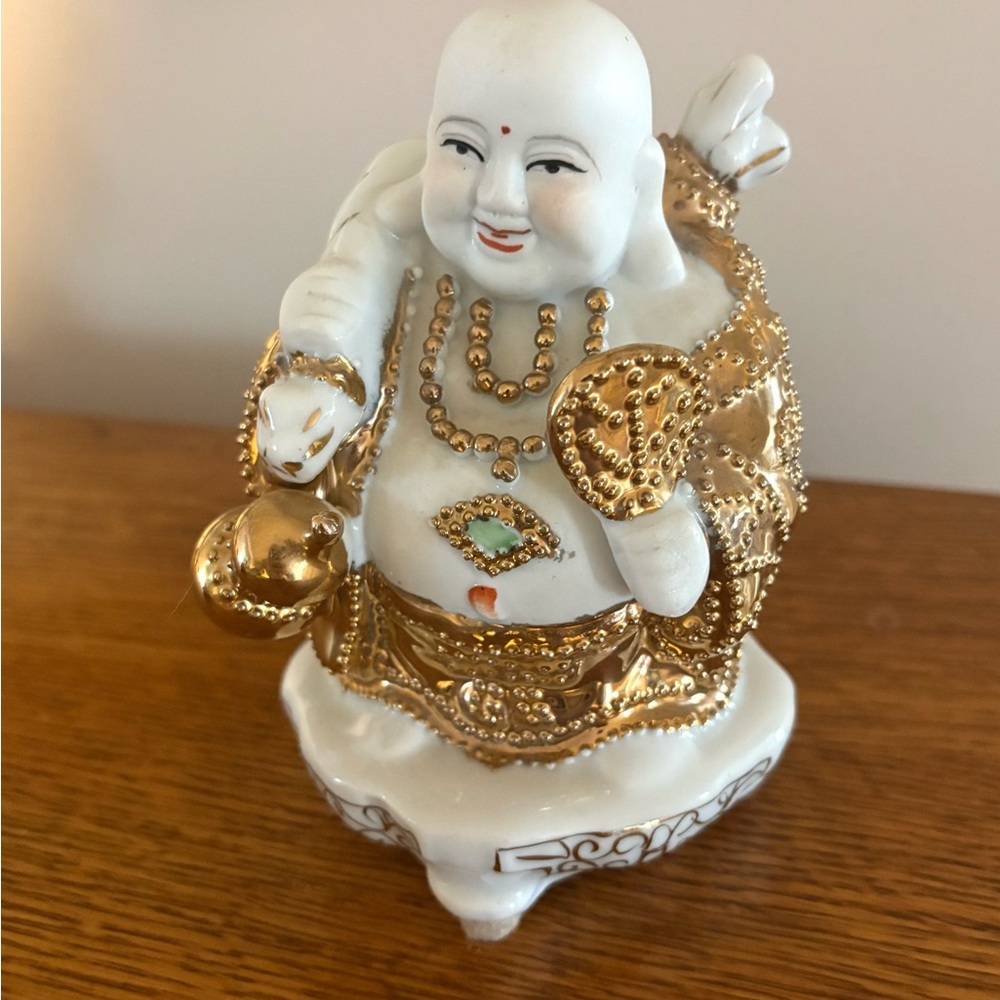 Vintage Gold and White Buddha Figurine